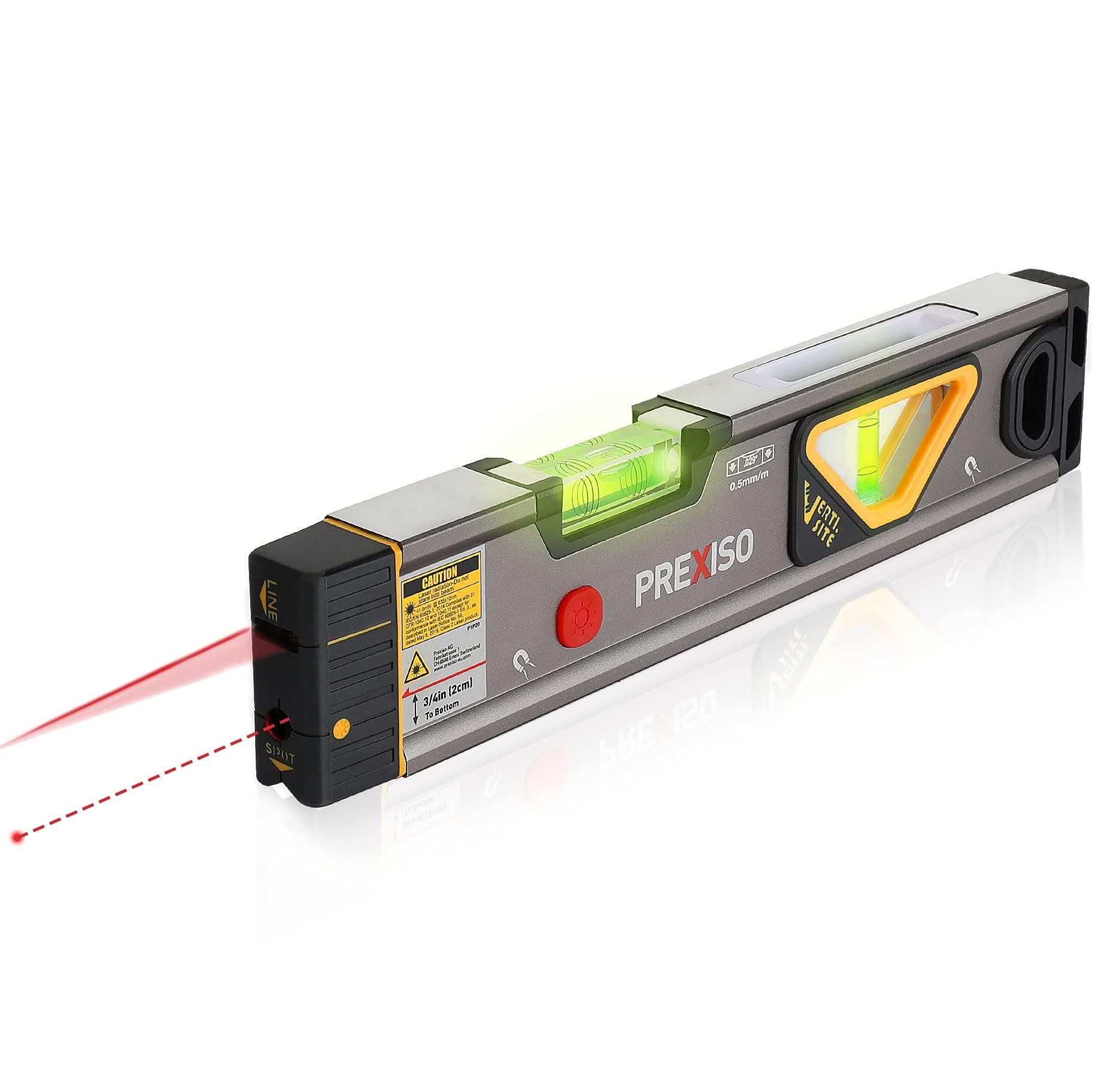 PREXISO 2-in-1 Laser Level Spirit Level with Light, 100Ft Alignment Point & 30Ft Leveling Line, Magnetic Laser Leveler Tool for 