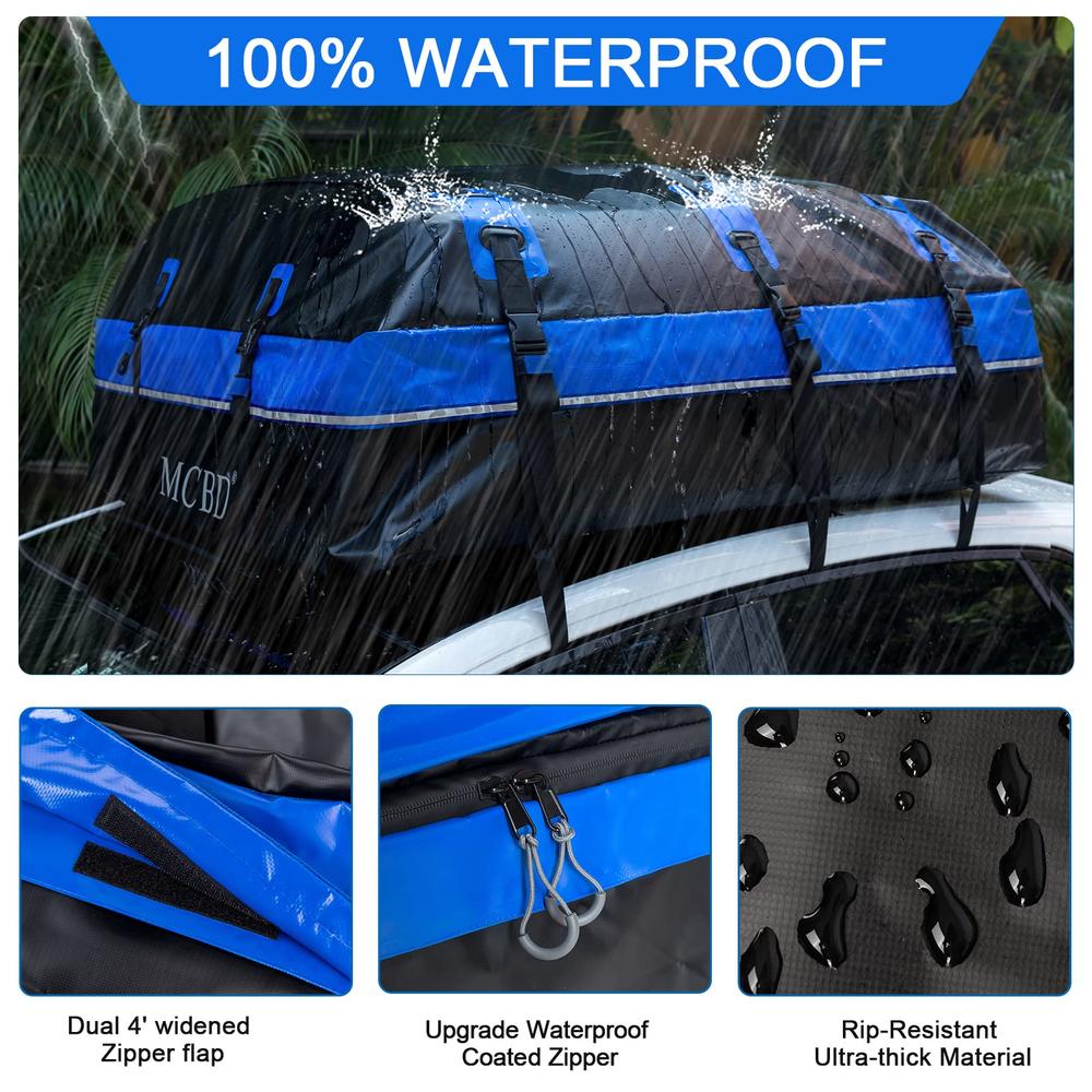 McBD Rooftop cargo carrier, 21 cubic Feet Soft-Shell Waterproof car Roof Luggage Bag for All Vehicles SUV withWithout Rails, Includes
