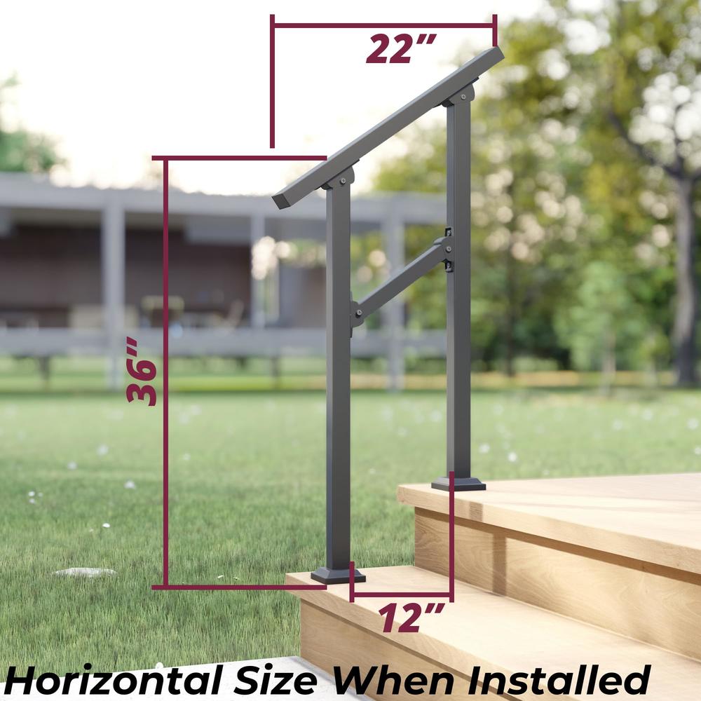 cHR 2 Steps Outdoor Handrails for Outdoor Steps, Black Wrought Iron Hand Rail Stair Railing Kit (1-2 Steps Handrail)