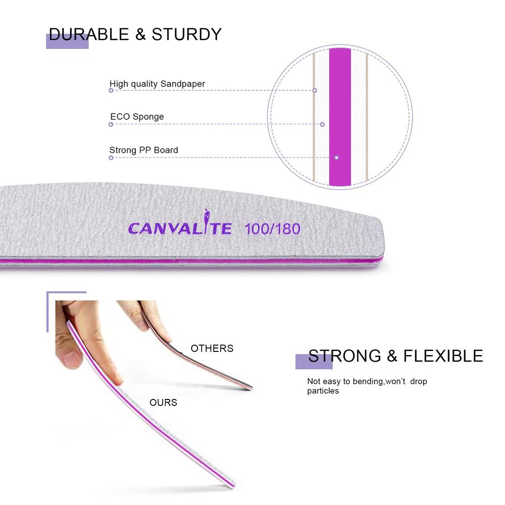 canvalite 10 PcS Nail File Professional Nail Files Reusable Double Sided Emery Board(100180 grit) Nail Styling Tools for Home an