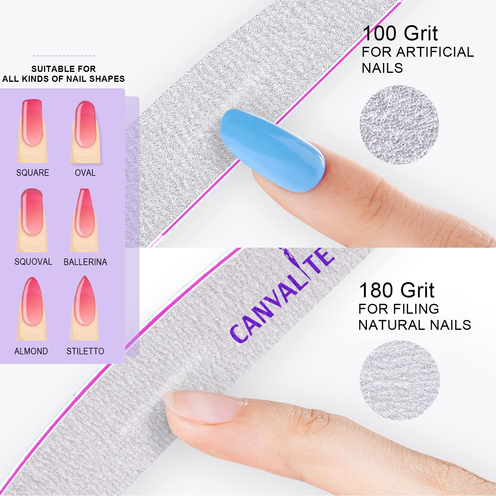 canvalite 10 PcS Nail File Professional Nail Files Reusable Double Sided Emery Board(100180 grit) Nail Styling Tools for Home an