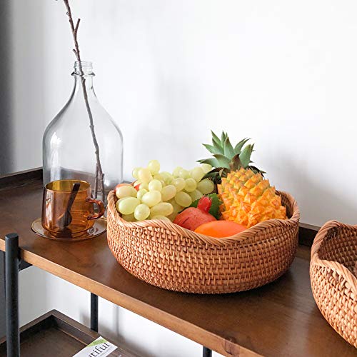 YANGQIHOME Rattan Round Fruit Baskets, Bread Basket, Wicker Storage Bowls, Natural Woven Serving Basket Bowls, Decorative Baskets for Kitch