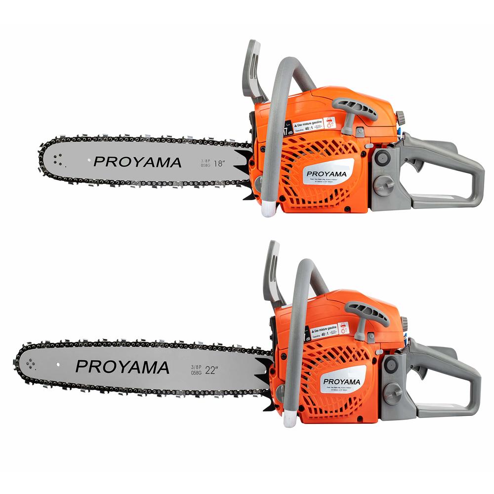 PROYAMA 62cc 2-cycle gas Powered chainsaw, 22 Inch 18 Inch Handheld cordless Petrol chain Saw for Tree Wood cutting 2 Year Warra