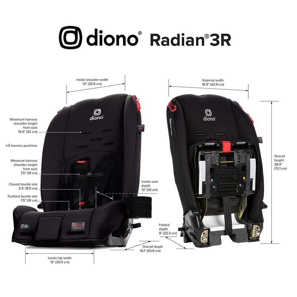 Diono Radian 3R, 3-in-1 convertible car Seat, Rear Facing & Forward Facing, 10 Years 1 car Seat, Slim Fit 3 Across, Jet Black