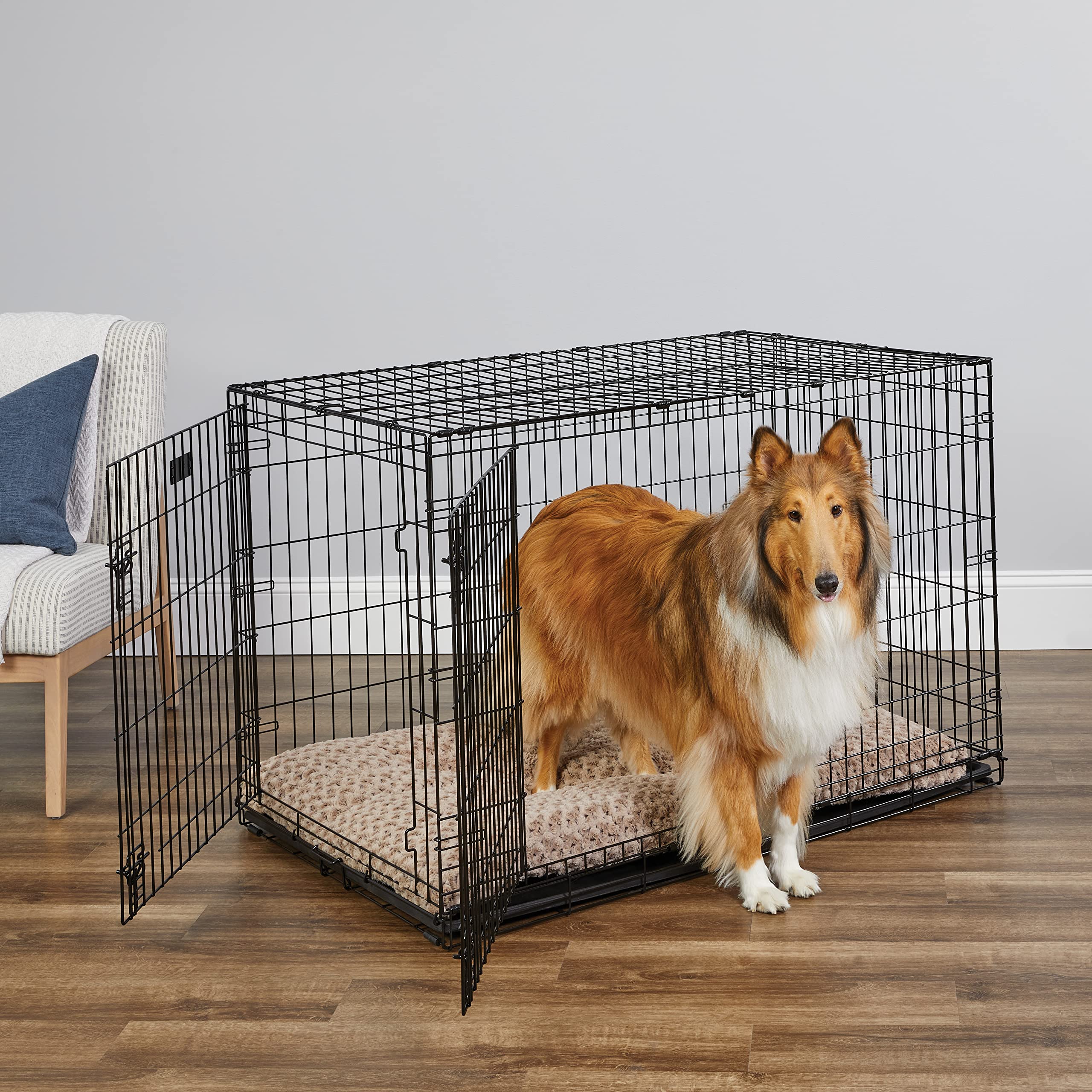 MidWest Homes for Pets Newly EnhancedA Double Door icrate Dog crate, Includes Leak-Proof Pan, Floor Protecting Feet, Divider Pan