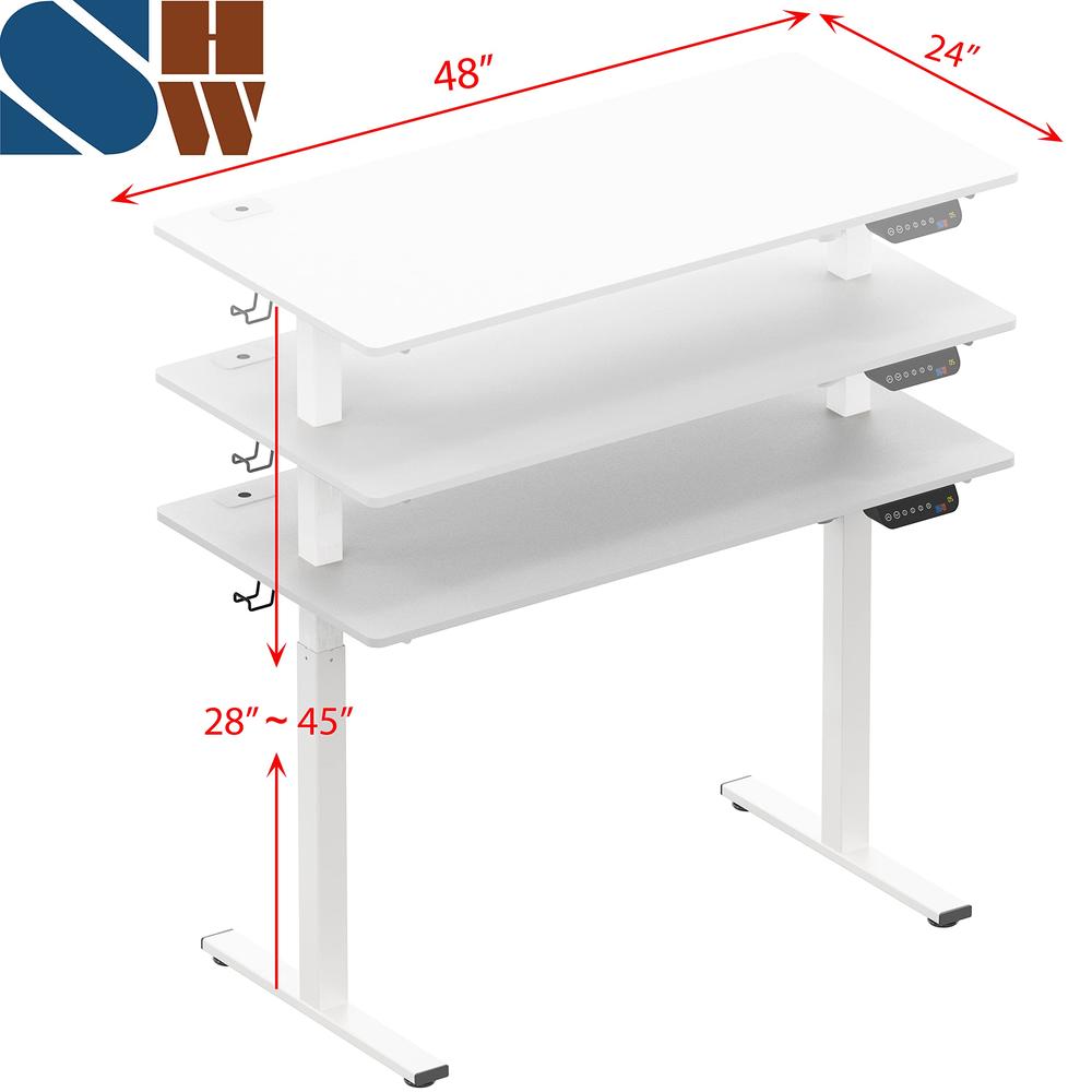 SHW Memory Preset Electric Height Adjustable Standing Desk, 48 x 24 Inches, White
