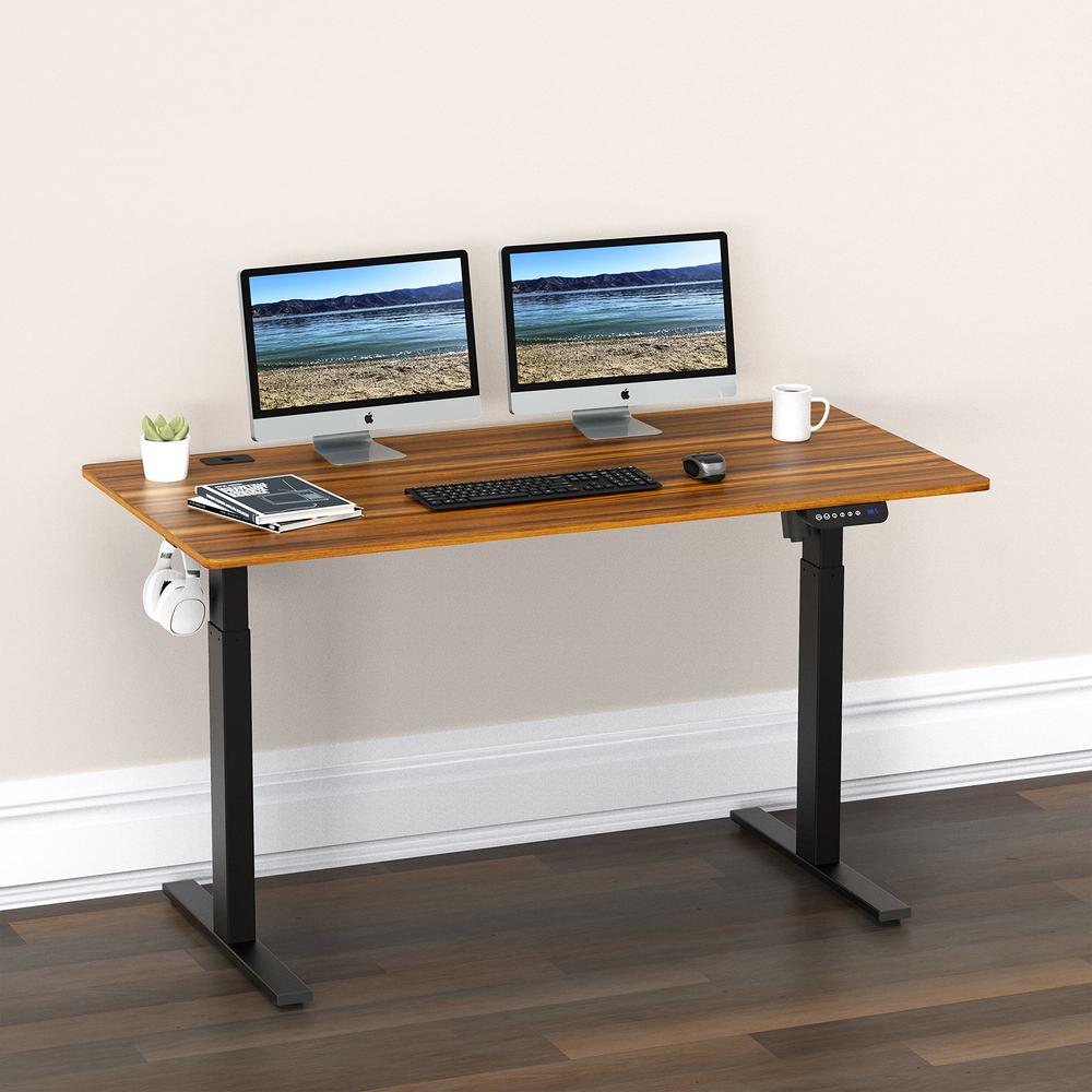 SHW 55-Inch Large Electric Height Adjustable Standing Desk, 55 x 28 Inches, Walnut