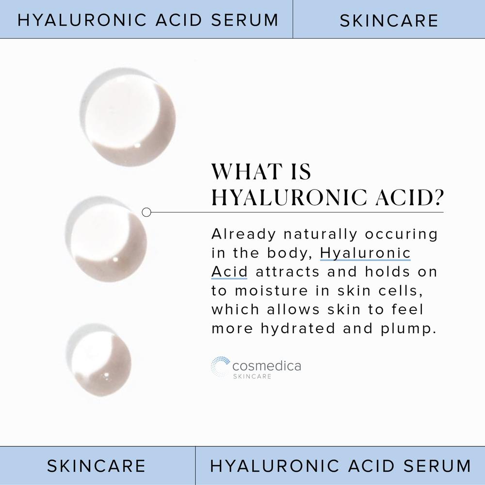 Cosmedica Skincare Hyaluronic Acid Serum for Skin 100% Pure Anti Aging Serum Intense Hydration Moisture Non greasy Paraben free, Wrinkle Reducing a