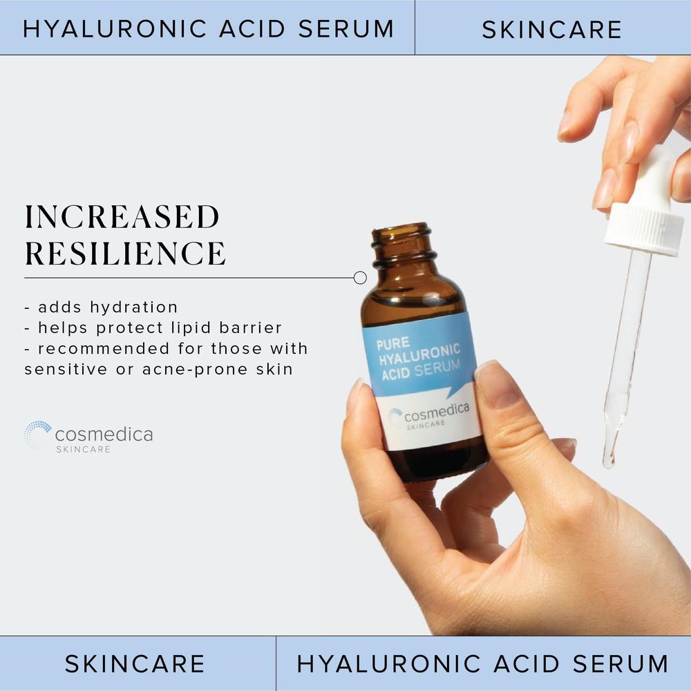 Cosmedica Skincare Hyaluronic Acid Serum for Skin 100% Pure Anti Aging Serum Intense Hydration Moisture Non greasy Paraben free, Wrinkle Reducing a