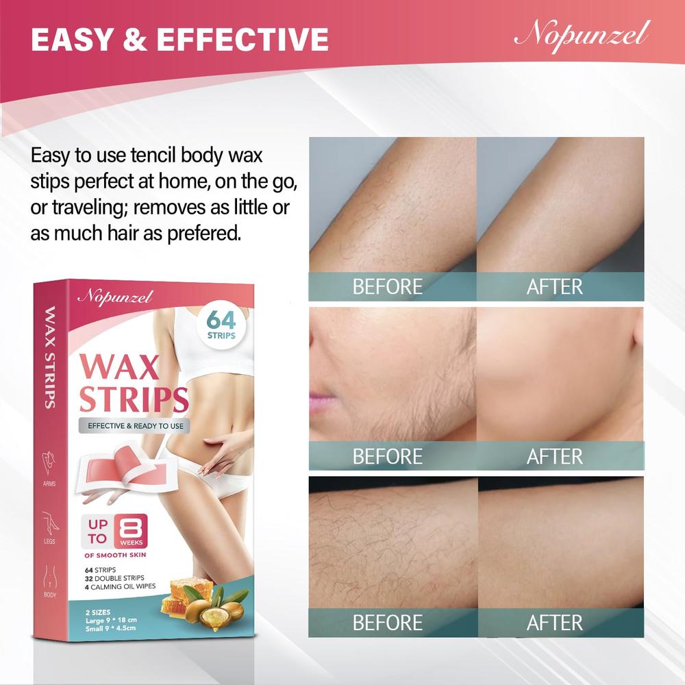 Nopunzel Wax Strips 64 counts, Wax Strips for Hair Removal, Waxing Strips, Bikini Wax, Bikini Wax Kit, Wax Strips for Brazilian Waxing, W