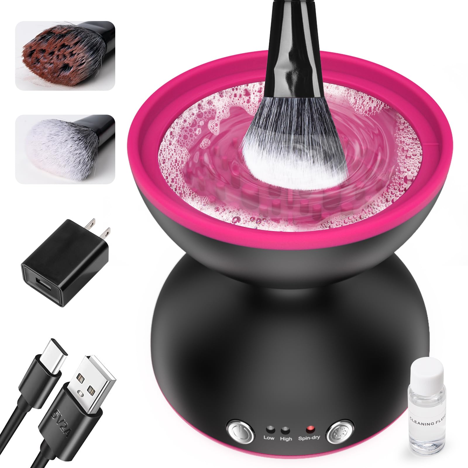 ATAWOL Makeup Brush cleaner Machine, Two gears Speed and Dehydration Function,Travel Portable Automatic Use 5V2A adapter or Powe