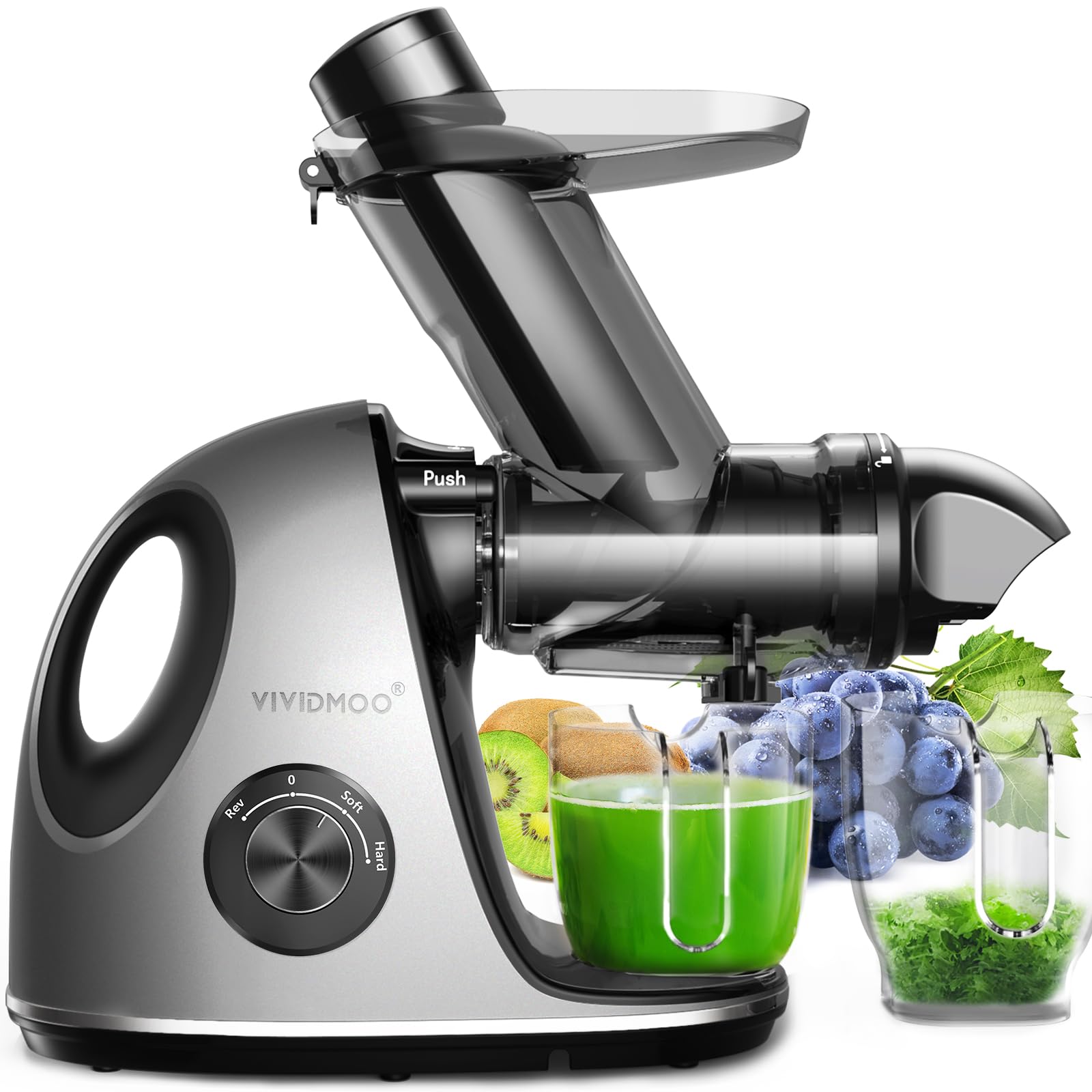 Vividmoo Juicer Machines, cold Press Juicer Machines 3 inches Wide chute, Vividmoo Slow Masticating Juicer, celery Juicers with Reverse F