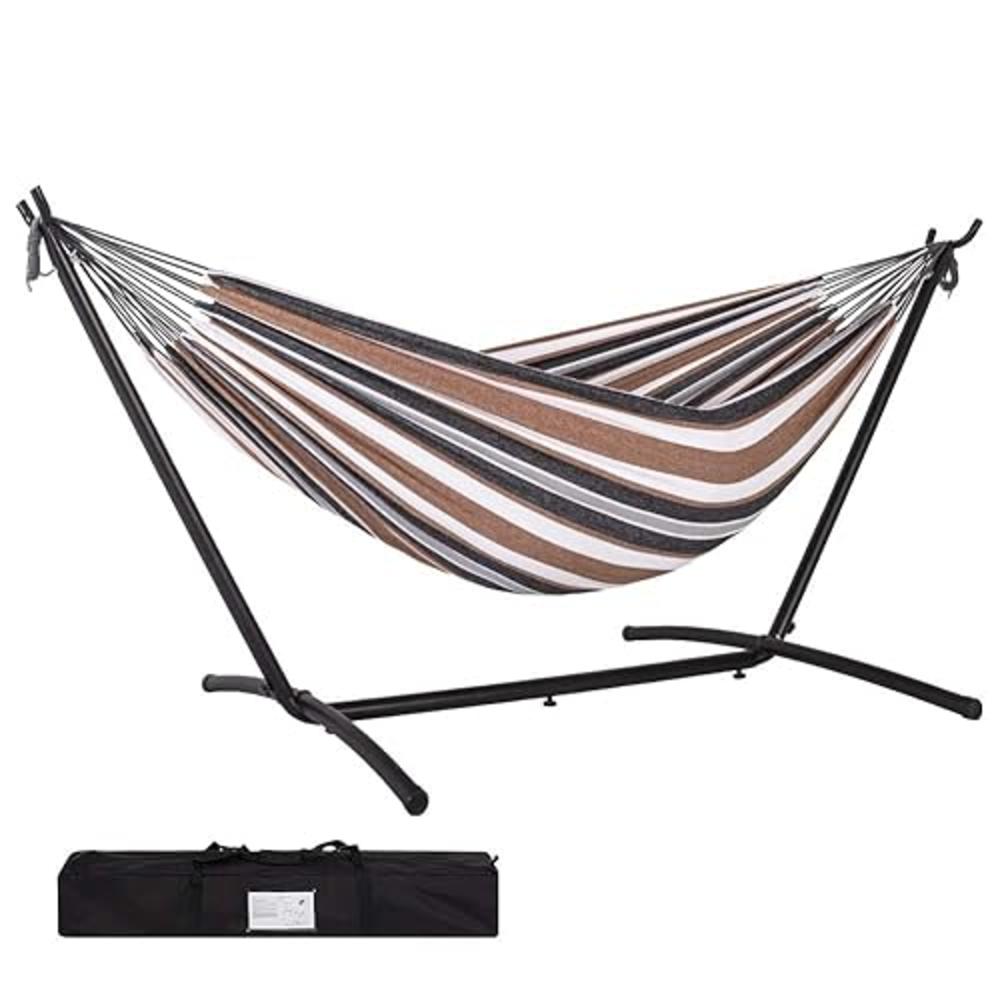 Prime garden cotton Rope Hammock with Space Saving Steel Hammock Stand, 2 Person Double Freestanding Hammock with carry Bag for 