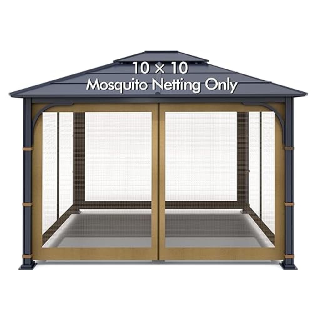 Wonwon gazebo Universal Replacement Mosquito Netting Outdoor gazebo canopy 4-Panel Screen Walls with Zipper for 10 x 10 gazebo (