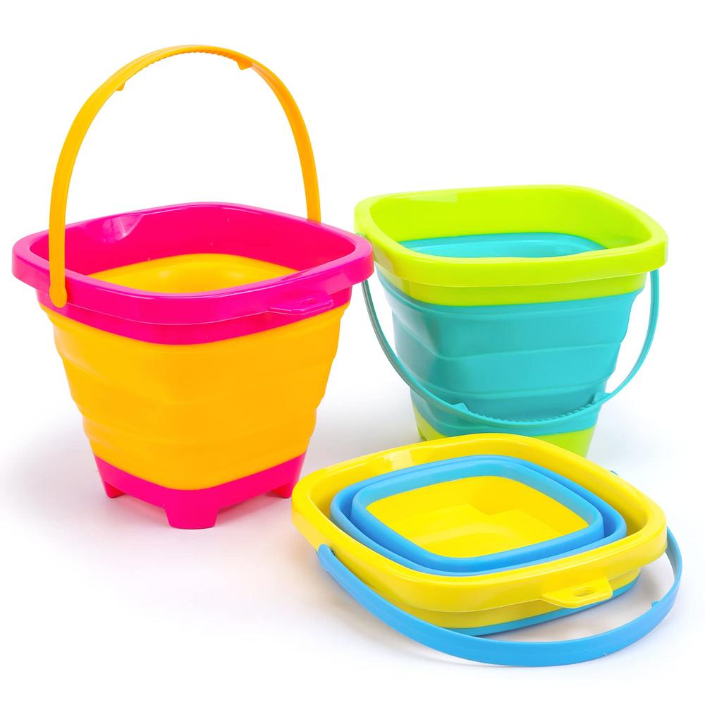 Shindel Foldable Beach Bucket Set, 2L Silicone collapsible Toy Buckets ...