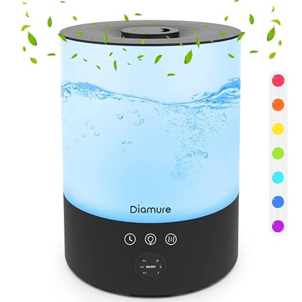 Diamure Humidifiers for Bedroom Large Room, Ultrasonic Cool Mist Humidifier Top Fill, 28dB Quiet Baby Air Humidifier with Night Light 7 