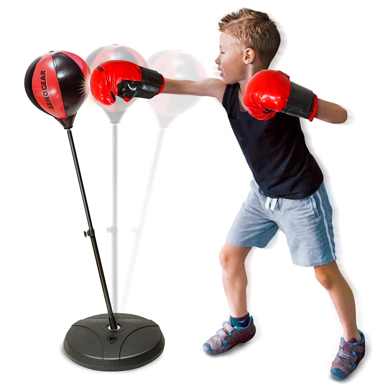 ArmoGear Punching Bag for Kids | Kids Punching Bag with Stand | Boxing Gloves & Hand Pump Included, Adjustable Stand | Boxing Ba