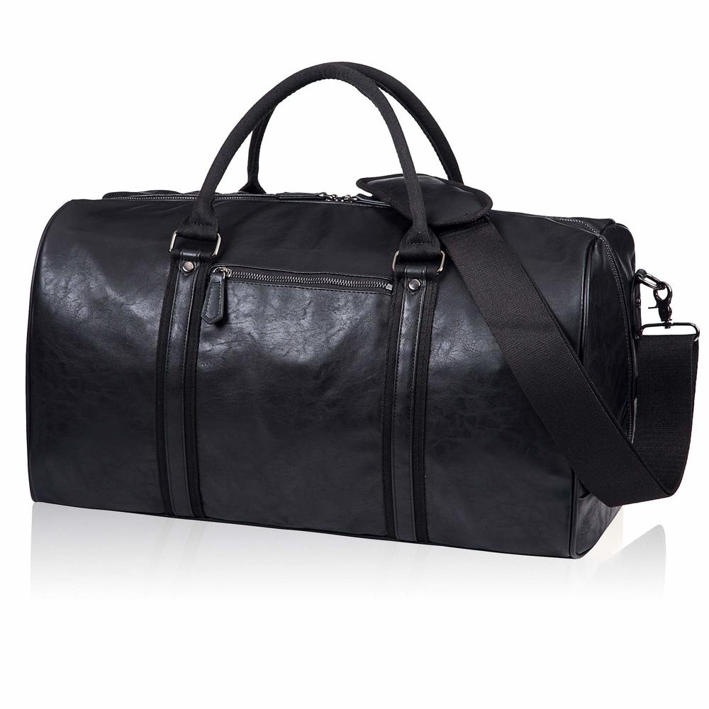 SEYFOCNIA Oversized Travel Duffel Bag, Waterproof Leather Weekend bag Gym Sports Overnight Large Carry On Hand Bag-Black