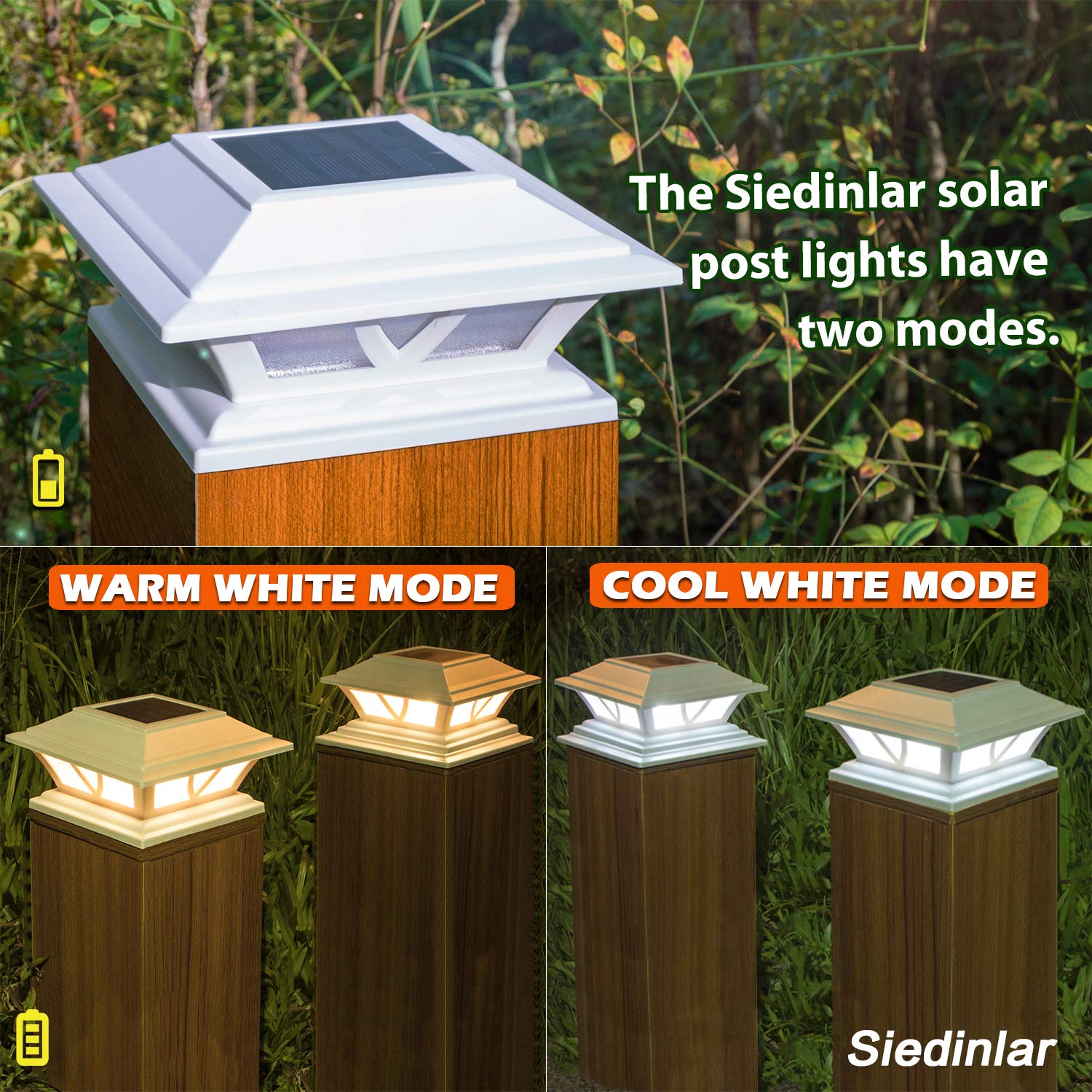 SIEDiNLAR Solar Post Lights Outdoor 2 Modes LED Fence Deck Cap Light for 4x4 5x5 6x6 Posts Garden Patio Decoration Warm White/Co