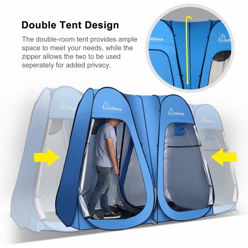 WolfWise 2 Room Pop Up Shower Privacy Tent Dressing Room Sun Shelter for Outdoor Camp Toilet Camping Biking Fishing