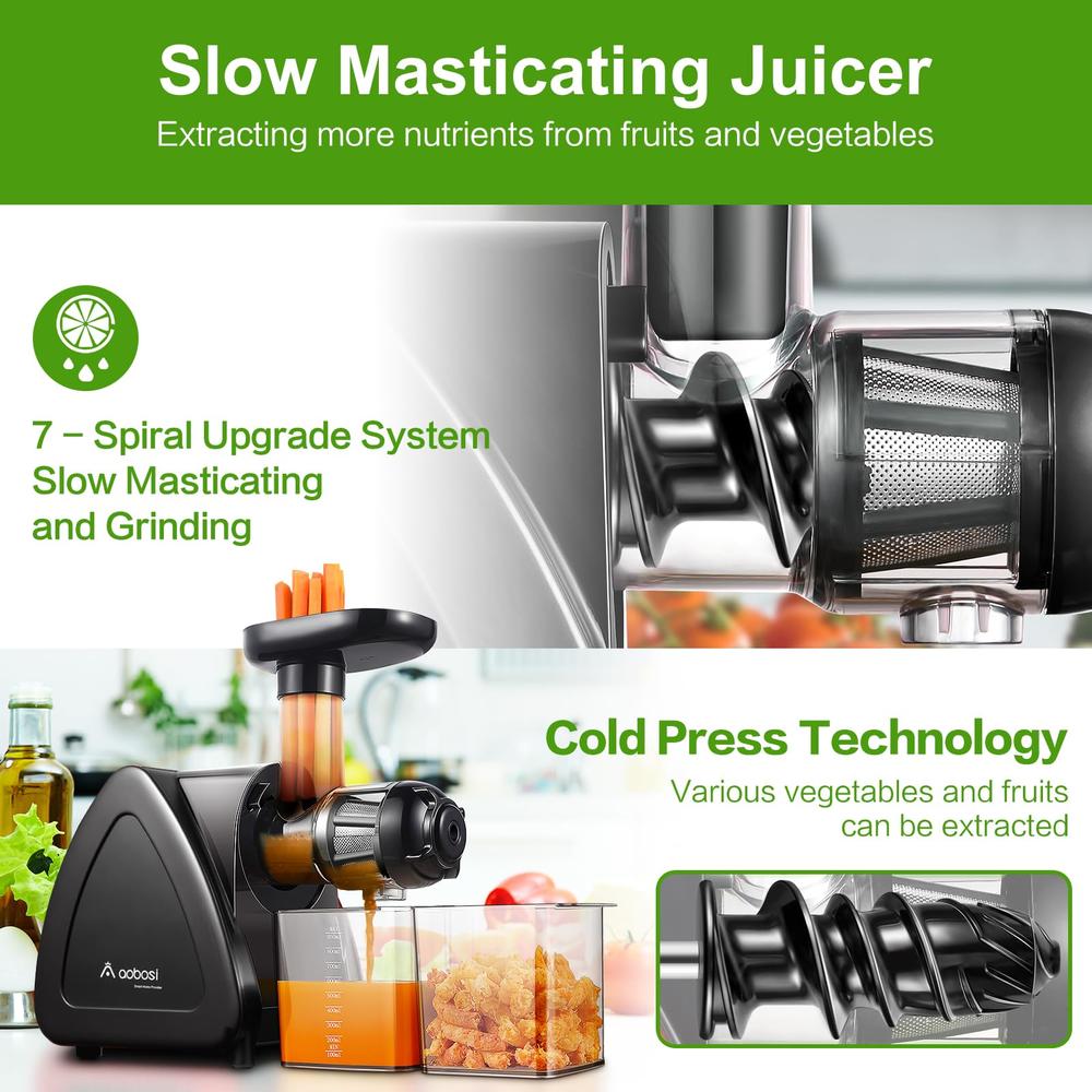 Aobosi Juicer Machine, Aobosi Slow Masticating Juicer, Cold Press Juicer Machines with Reverse Function, Quiet Motor, High Juice Yield 