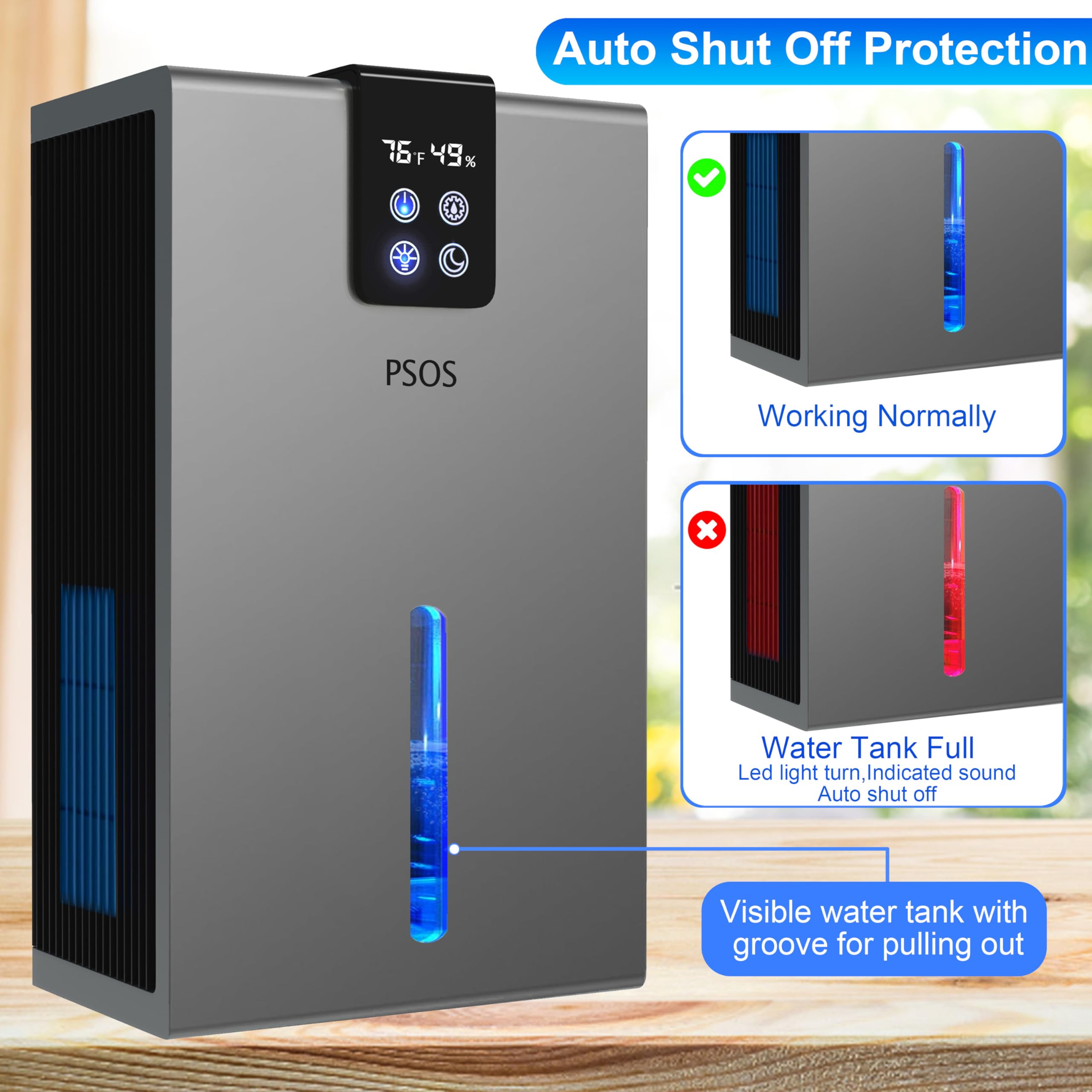 PSOS Dehumidifier, 99oz Dehumidifiers for Basement (950 sq.ft), Quiet Dehumidifiers for Bedroom with Auto Shut Off,Portable Dehu
