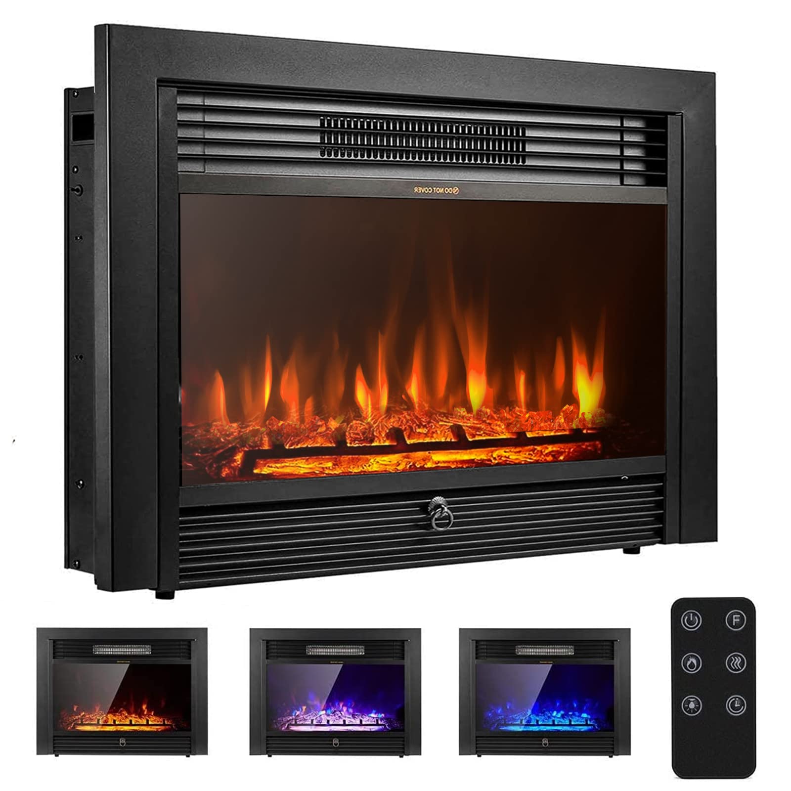 YODOLLA 28.5" Electric Fireplace Insert with 3 Color Flames, Fireplace Heater with Remote Control and Timer, 750w-1500W,Classic 