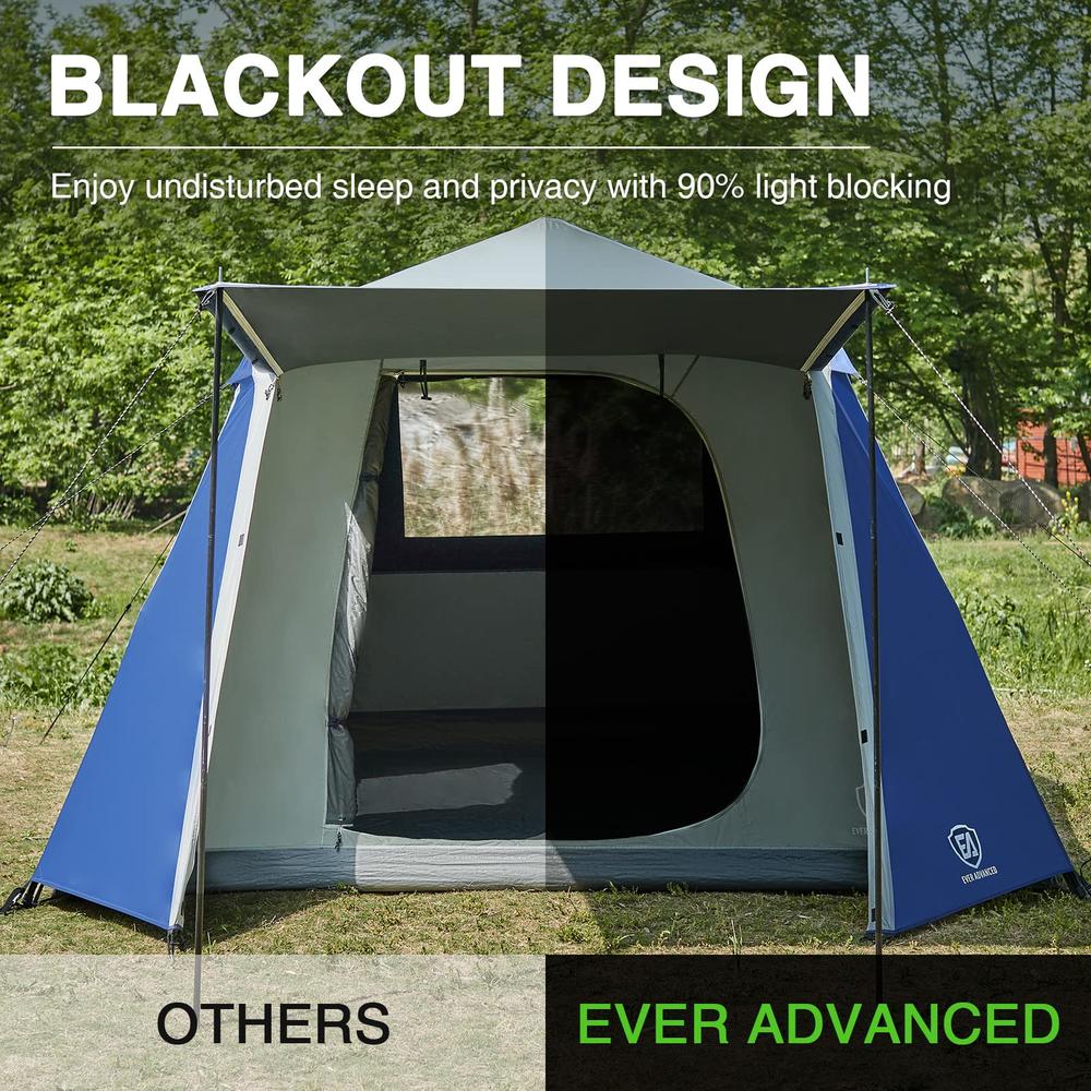 EVER ADVANCED Blackout 6 Person Camping Tent, Instant Cabin Tent for Family with Vestibule and Large Mesh Windows, 60s Easy Setu