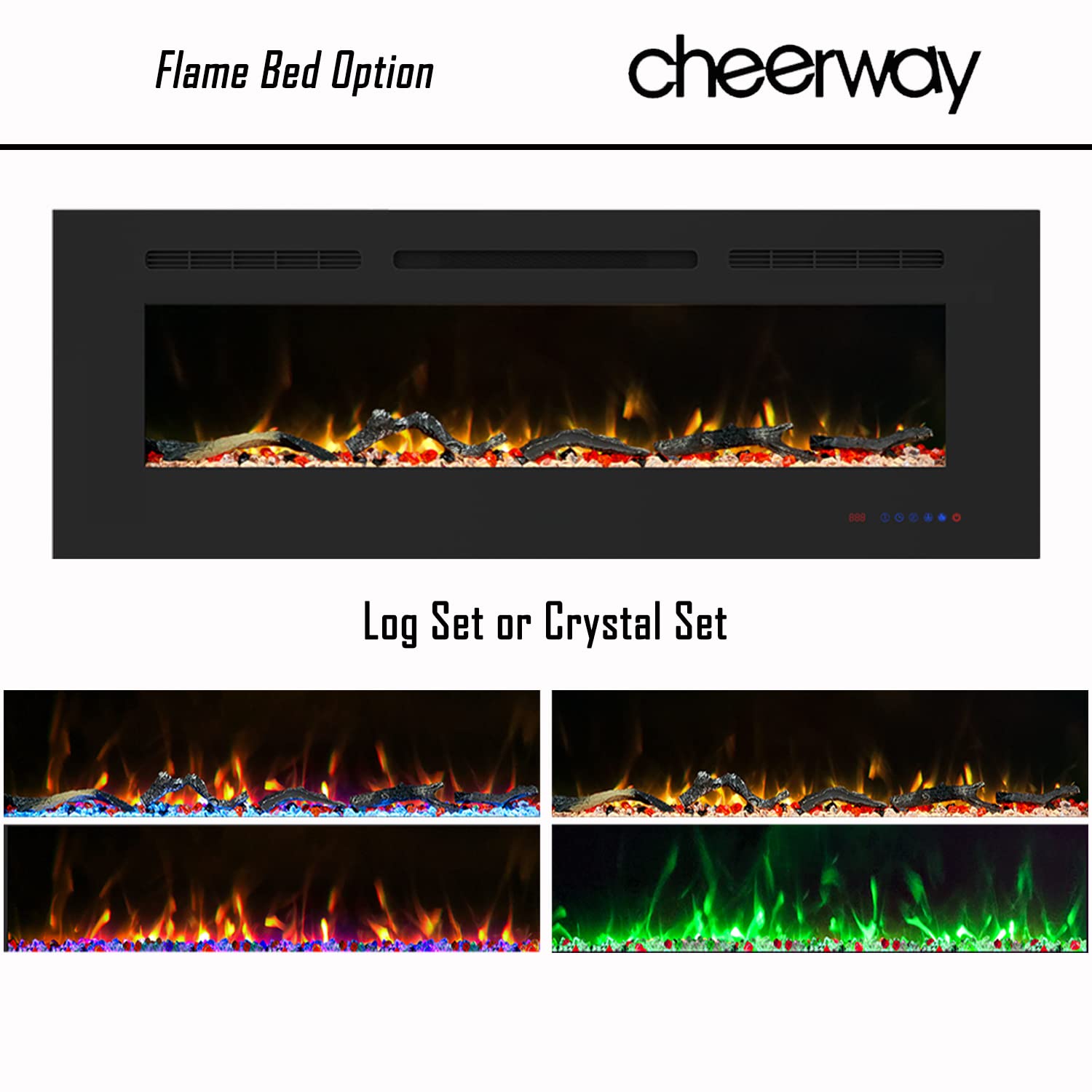Cheerway 60 inch Electric Fireplace with Heater, Wall Mounted & Recessed Electric Fireplace Insert, Linear Wall Fireplace w/Ther