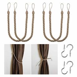 BEL AVENIR curtain Rope Tiebacks, Drapery Rope Holdbacks with 4 Metal Screw Hooks, 2 Pair - Flaxen
