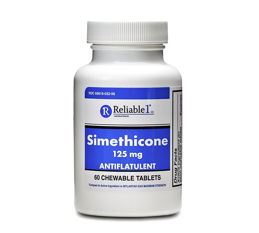 Reliable1 Laboratories Simethicone 125mg Gas Relief Tablets Extra
