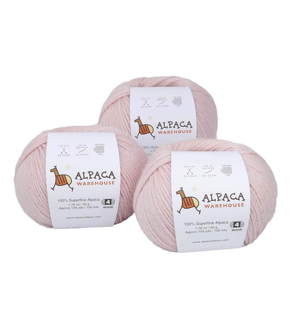 Alpaca Warehouse 100 Alpaca Yarn Wool Set of 3 Skeins Fingering Lace Worsted Weight - Heavenly Soft and Perfect for Knitting and crocheting (Baby