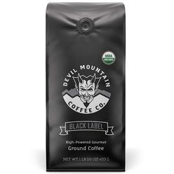 Devil Mountain coffee Black Label Dark Roast ground coffee, Strong High caffeine coffee grounds, USDA Organic, Fair Trade, gourm