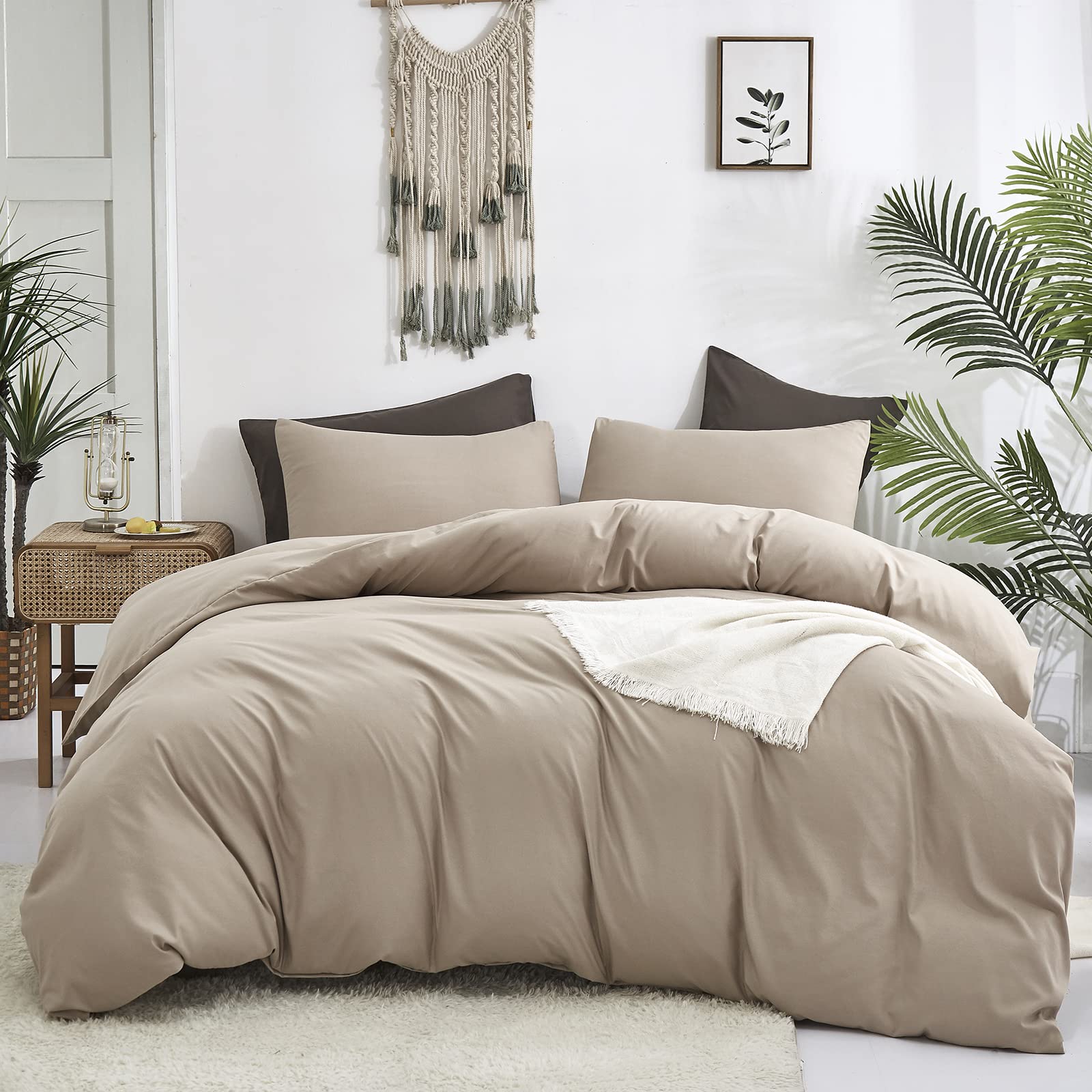 Cottonight Khaki Comforter Set King Cream Coffee Bedding Comforter Set Cream Khaki Solid Blanket Quilts Solid Modern Soft Breath