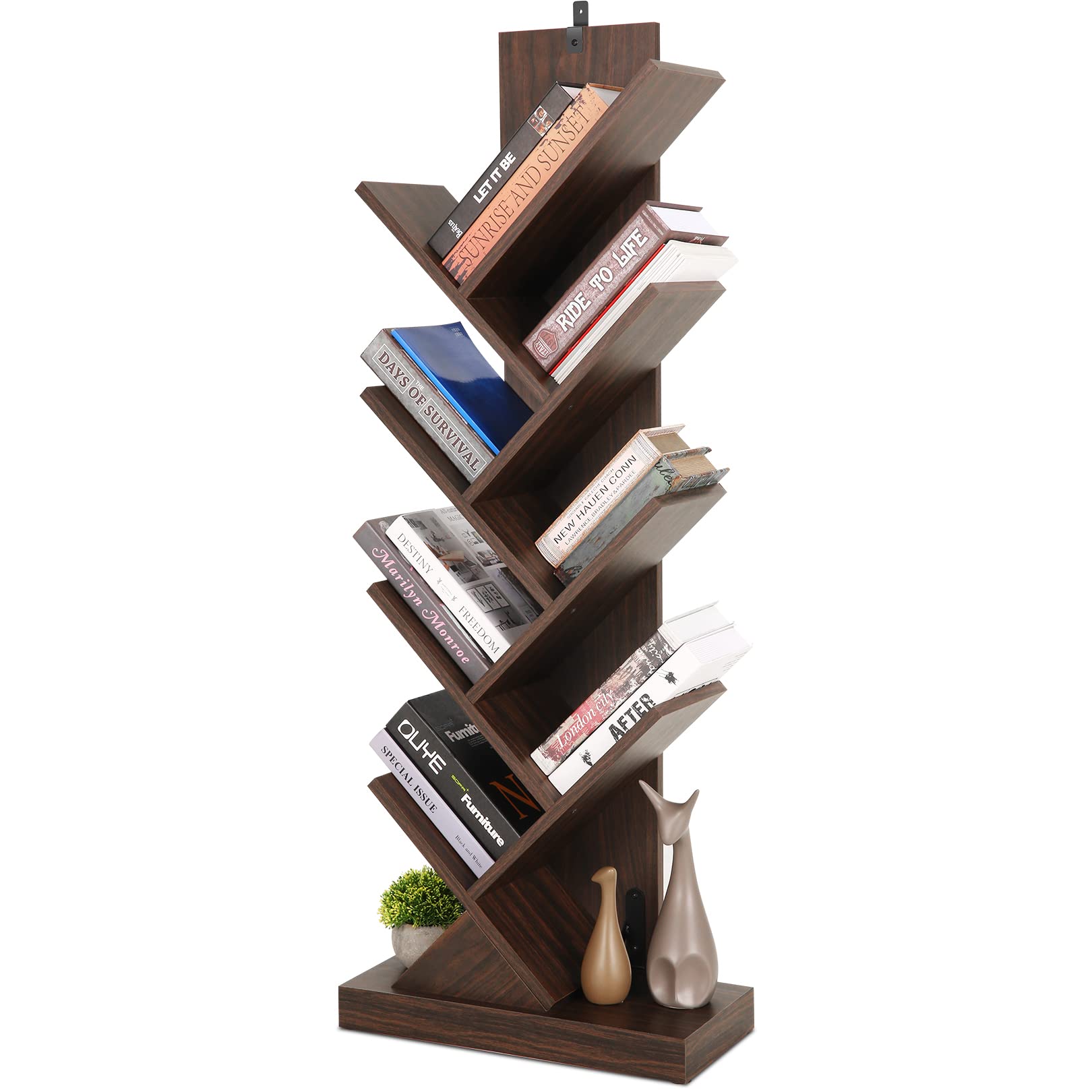 BATHWA 8 Tier Tree Bookshelf, 8 Shelf Open Book Case, Sturdy Tree ...