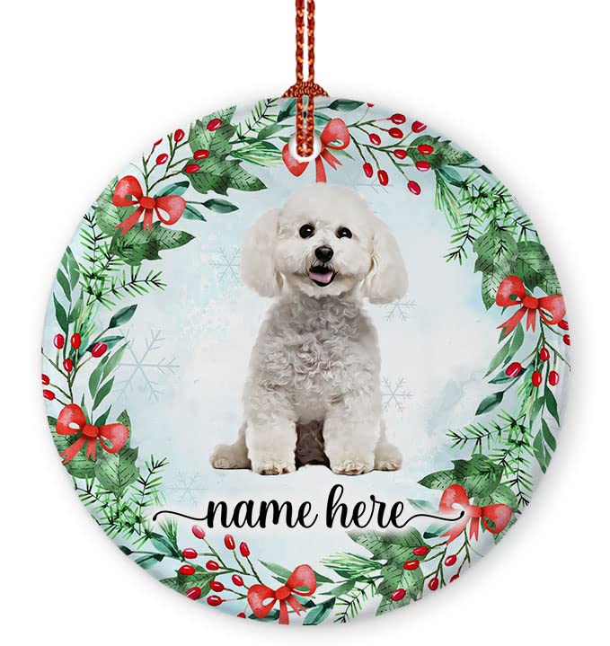 Prezzy Personalized Bichon Frise Dog 2023 Christmas Ornament for Xmas Tree Decoration Hanging Wreath Floral Style Funny Dog Love