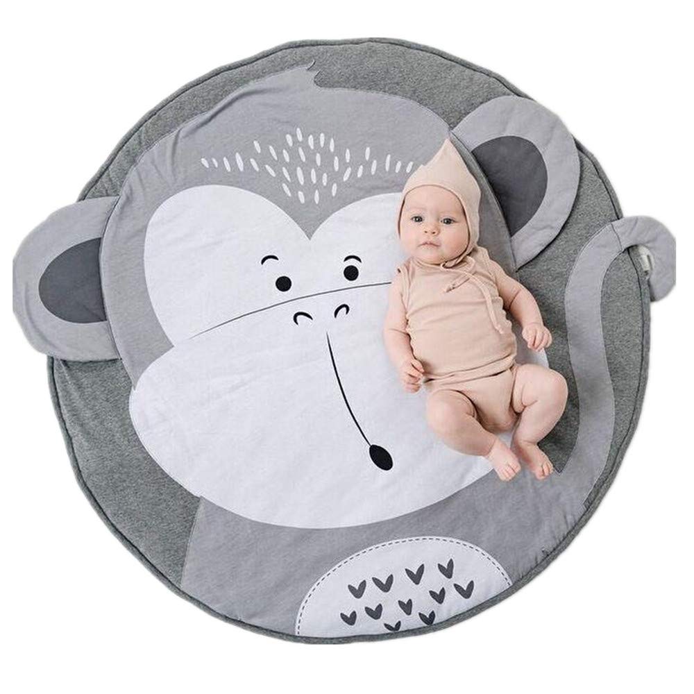 ABREEZE Nursery Rug Monkey cotton Baby crawling Mat Round Baby Play Mat Monkey Baby Mat carpet Kids Room Decor grey