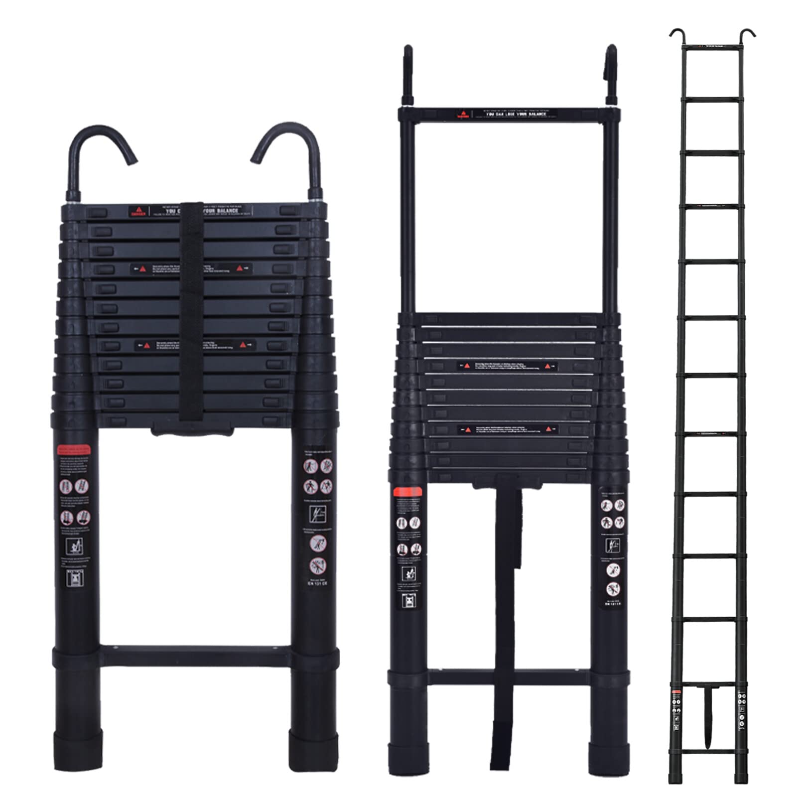 DICN Black Telescoping Ladder 16.5ft Aluminum Telescopic Extension ...