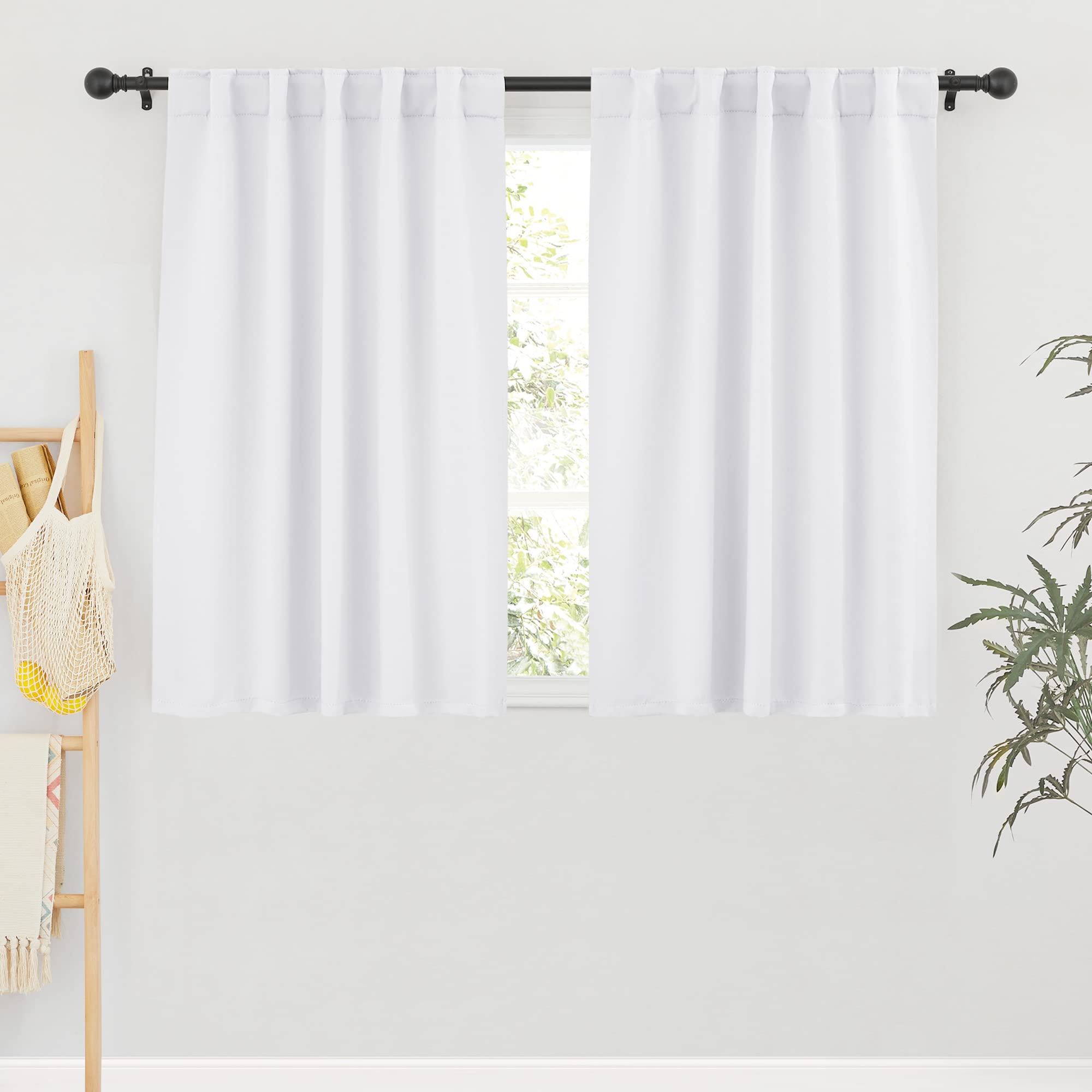 RYB HOME White curtains Drapes - Room Darkening Window curtains Thermal Insulated Bedroom Drapes Half Blackout curtain Set for L