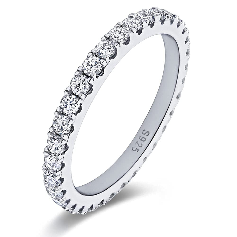 BoDream 22mm Round cubic Zirconia cZ Wedding Full Eternity Band Rings Sterling Silver Size 55