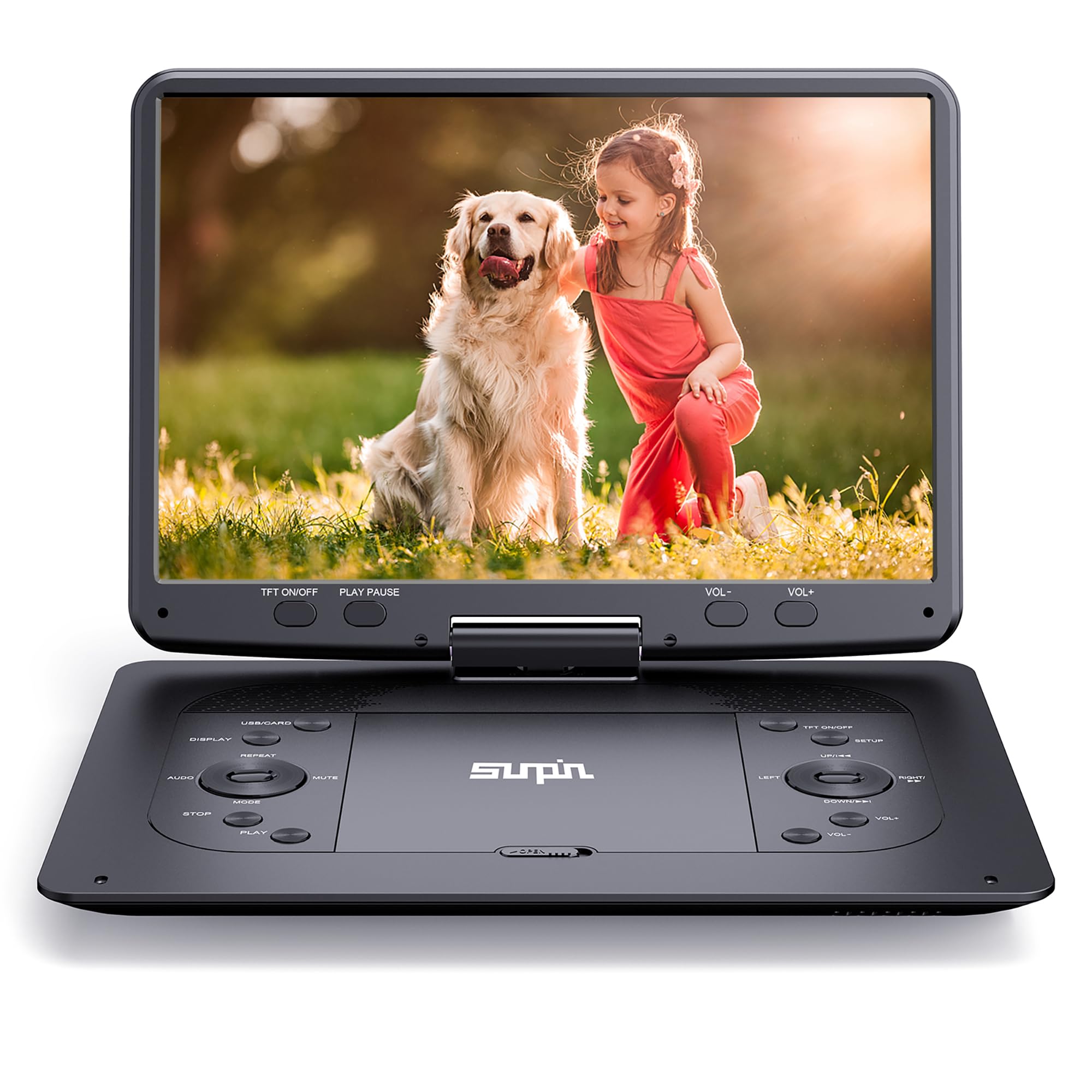 SUNPIN 16.9''Portable DVD Player with 14.1''HD Large Screen,Kids DVD Players,Unique Extra Button Design,Portable with 5 Hrs Rechargeabl