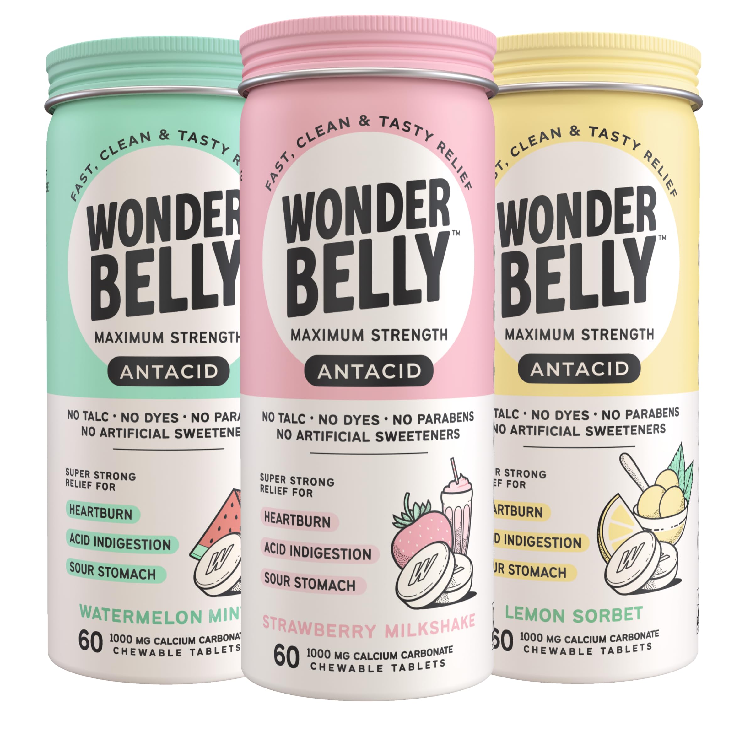 Wonderbelly Maximum Strength Antacid Chewable Tablets, 1000mg Calcium Carbonate, Instant Heartburn and Acid Indigestion Relief, 