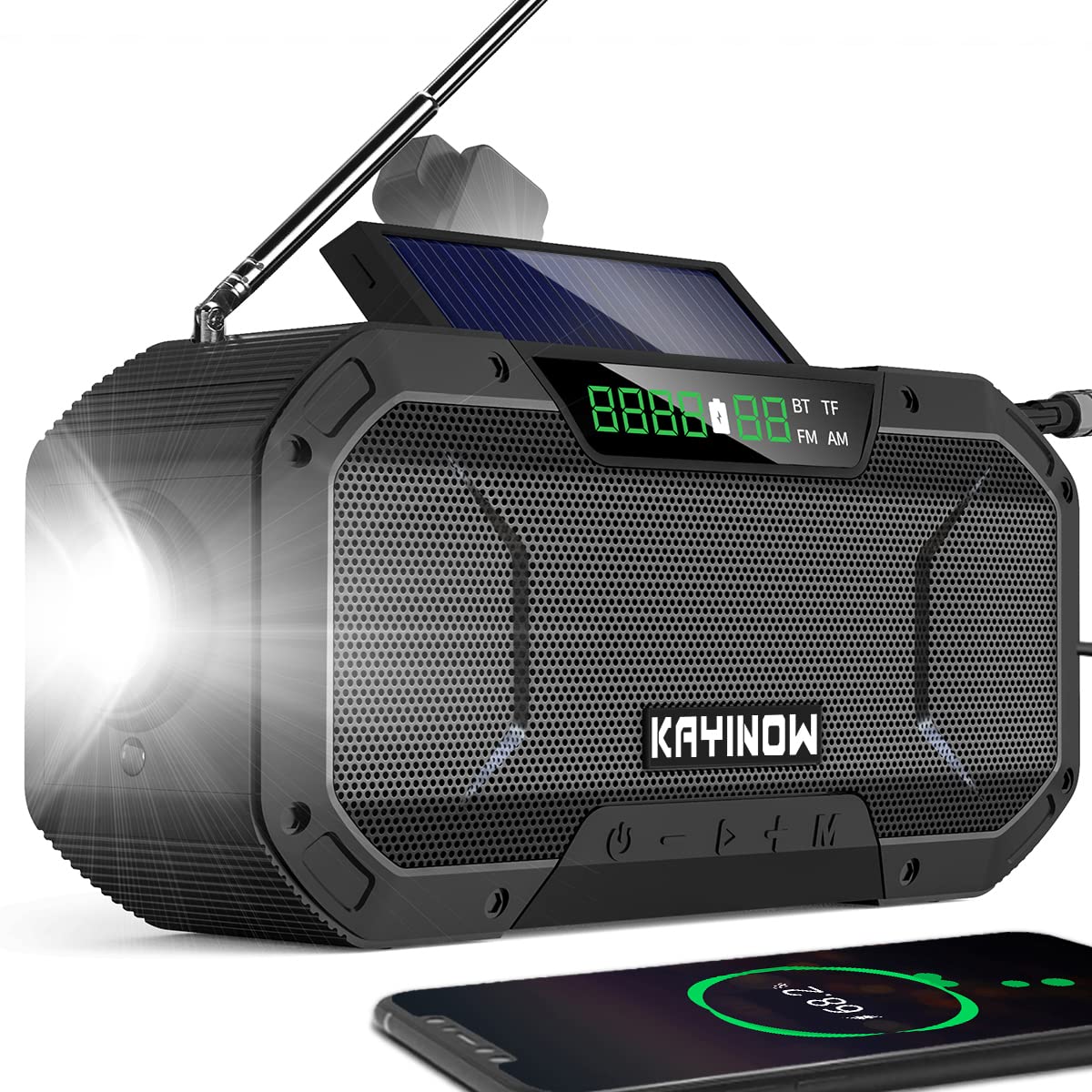 KAYINUO JIAYINNUOXIN Portable Digital AM FM Radio Waterproof Bluetooth Speaker,Hand crank Solar Emergency Radio,5000mAH cell Phone charger,NOAA Weath