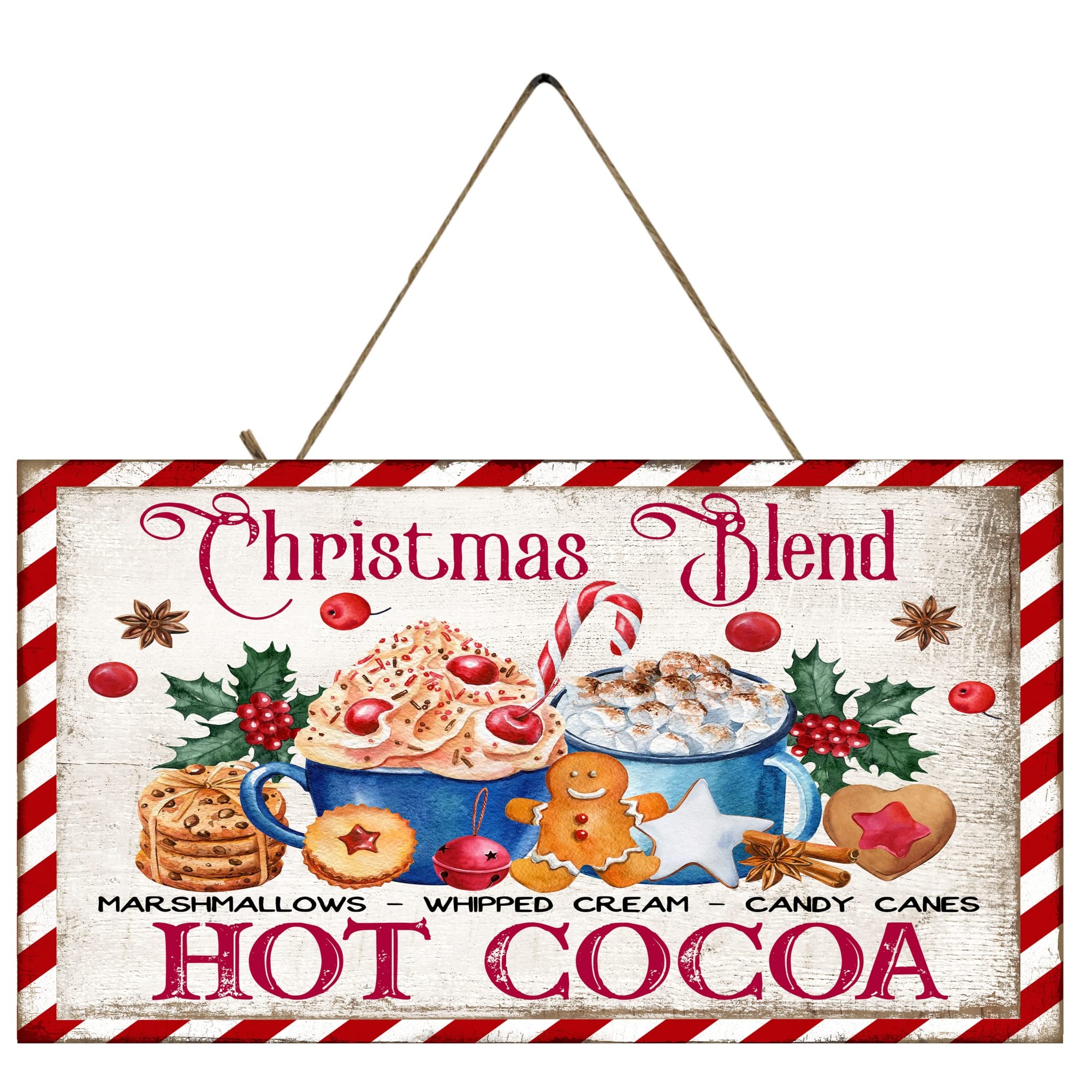 Twisted R Design Farmhouse christmas Decor Hanging Wood Wall Sign (christmas Blend Hot cocoa christmas Sign)