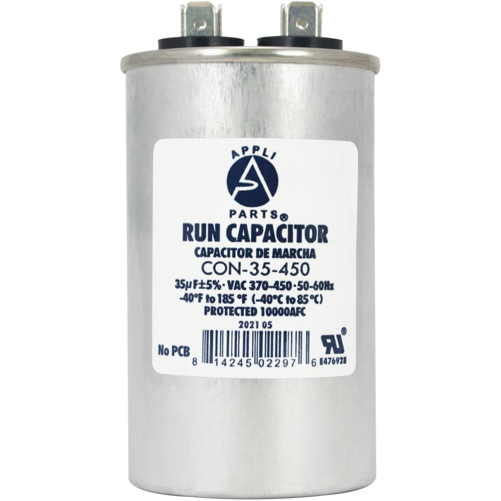 AP APPLI PARTS Appli Parts Run capacitor for ac 35 Mfd uF (microfarads) 370 VAc or 450 VAc cBB65 Round Universal fit for hvac and other applica