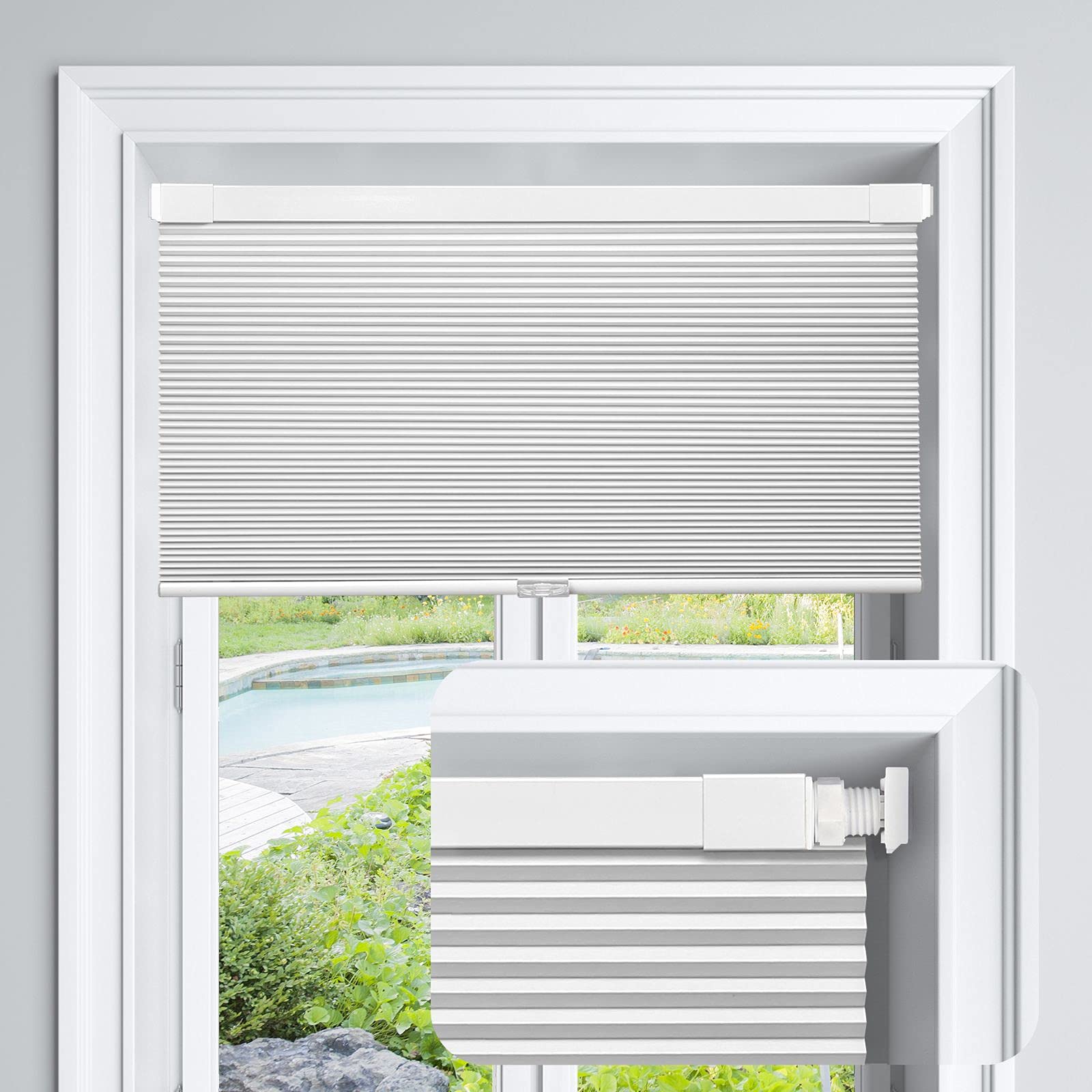 LazBlinds cordless cellular Shades No Tools No Drill Blackout cellular Blinds for Window Size 38 W x 64 H, Silver White