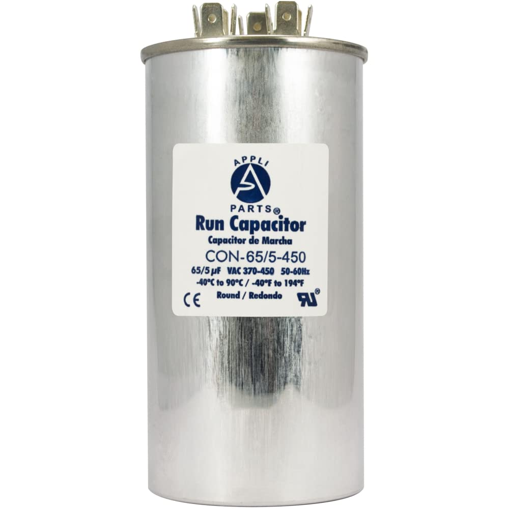 AP APPLI PARTS Appli Parts Dual Run capacitor for ac 655 Mfd uF (microfarads) 370VAc or 450VAc cBB65 Round Universal fit for hvac and other app