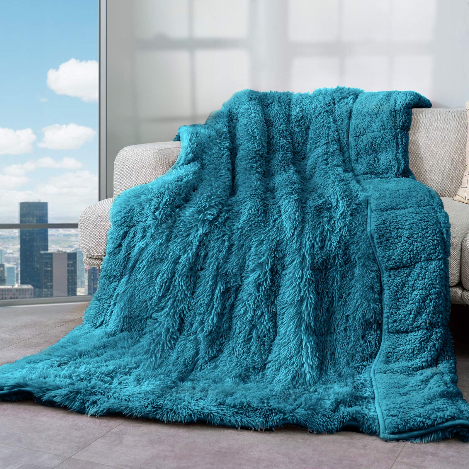 Cottonblue Weighted Blanket 15lbs, Sherpa Faux Fur Reversible