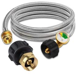 Oleitodh 6 FT Propane Hose Adapter 1lb to 20lb Propane Tank Adapter with gauge, Stainless Steel Braided Propane Adapter Hose Propane Hose