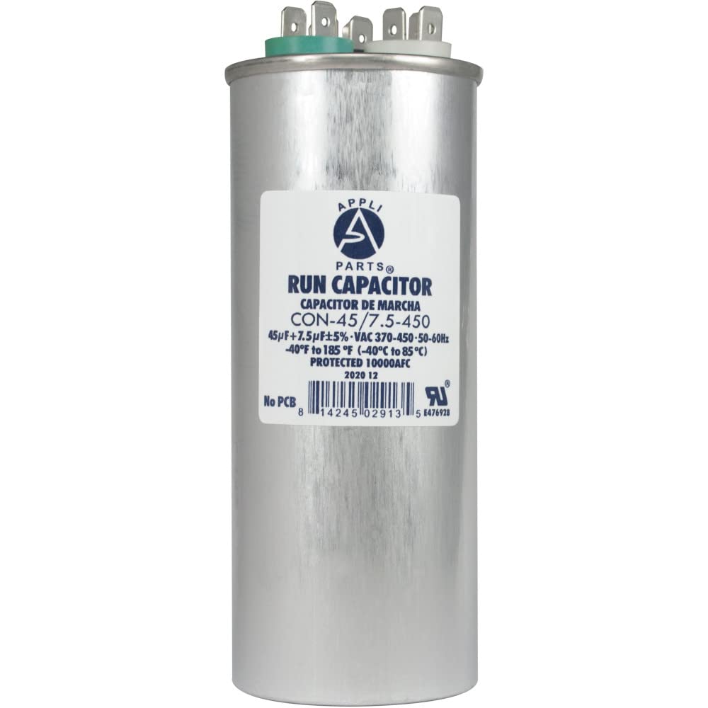 AP APPLI PARTS Appli Parts Dual Run capacitor for ac 4575 Mfd uF (microfarads) 370VAc or 450VAc cBB65 Round Universal fit for hvac and other ap